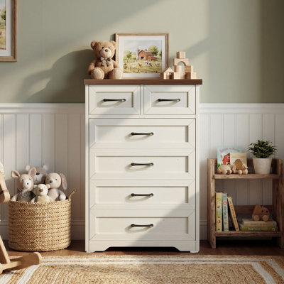 Commode verticale de ferme avec 6 grands tiroirs, commode de rangement haute avec rangement spacieux, commode de chambre à coucher avec structure en bois robuste