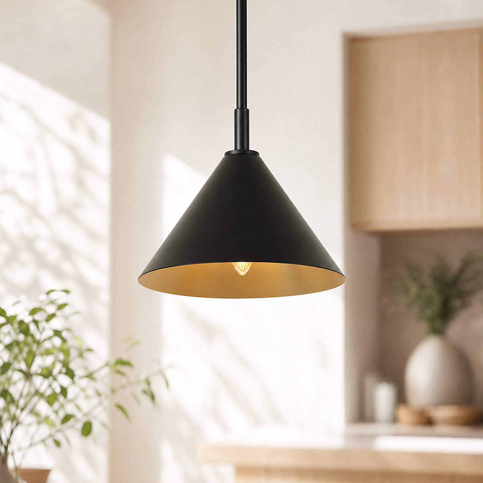 1- Light Dimmable Modern 8.6'' W Pendant Light, Black