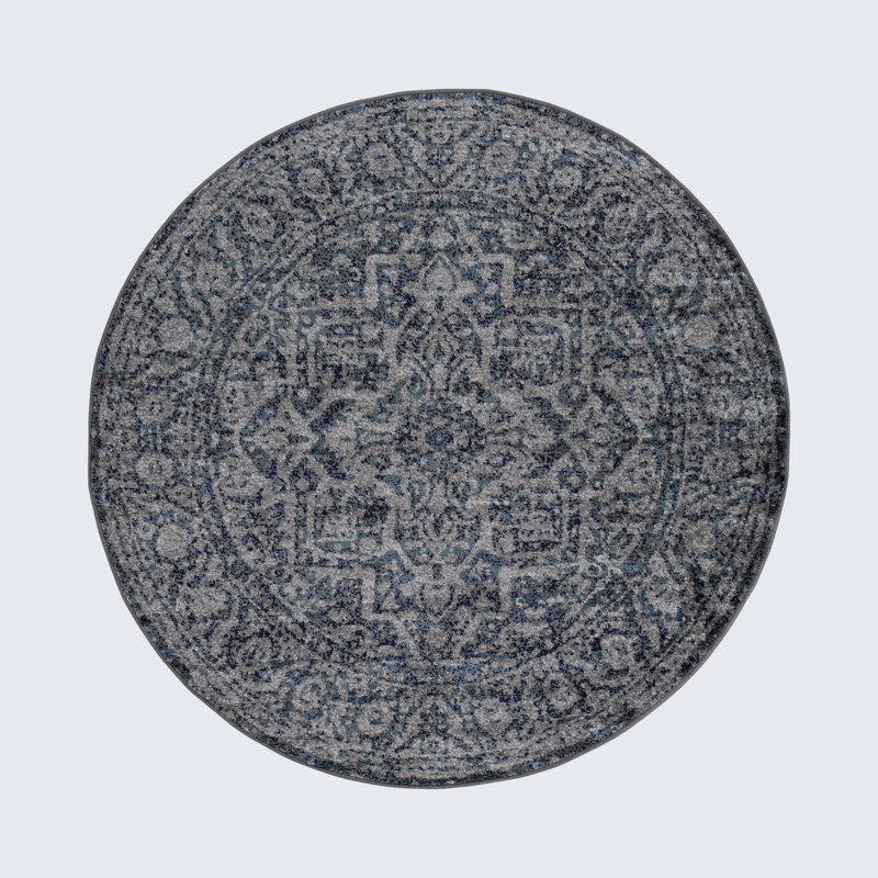 Ingrid Machine Woven Oriental Navy Area Rug, Round 5'3"