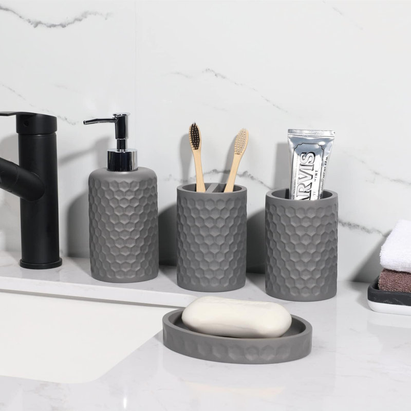 Black Honeycomb 6-Piece Resin Bathroom Accessories Set