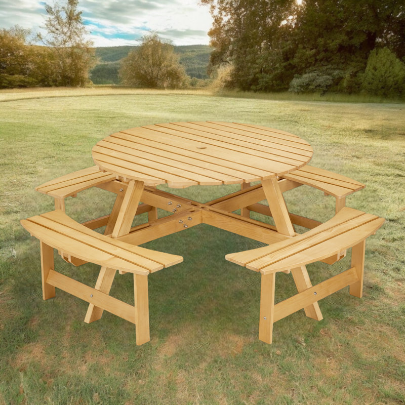 Izhak 8 - Person Patio Dining Set with Round Table, Natural