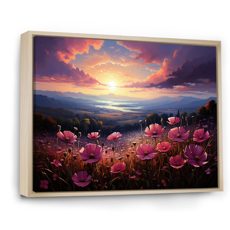 «Pink Crimson Flower S Embrace II», reproduction sur toile, Cadre naturel flottant, 34" H x 44" W