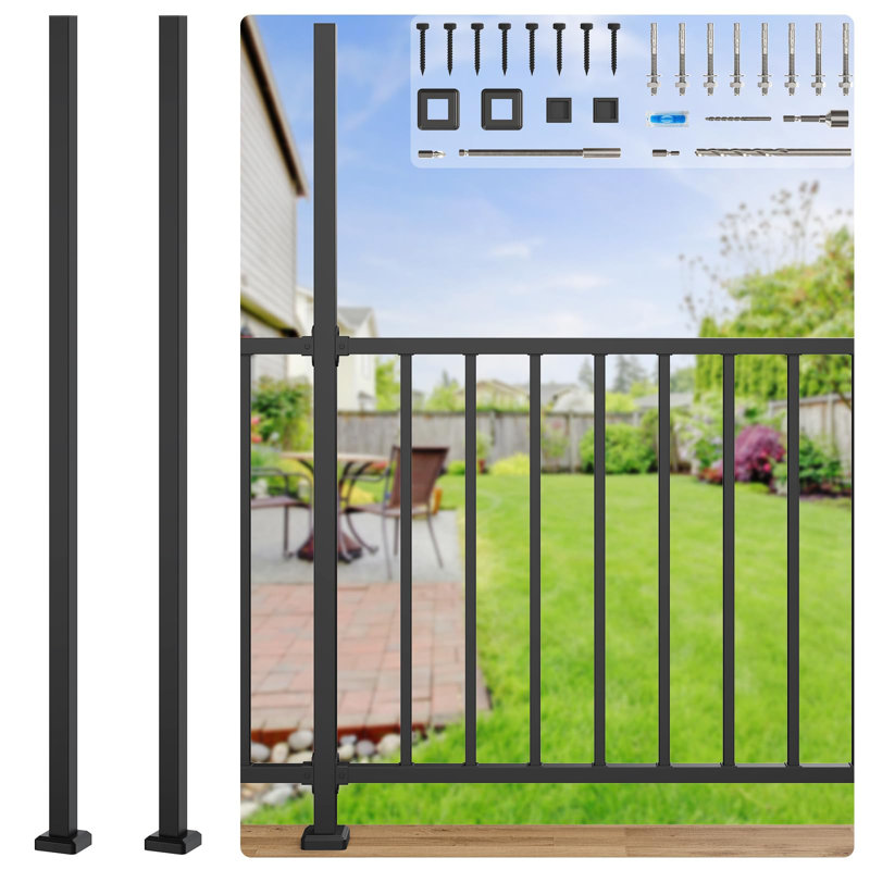 Ensemble de 2 balustres de terrasse en acier galvanisé noir mat, H 60 po