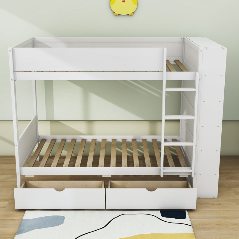 Obryan 2 Drawer Standard Bunk Bed with Shelves by RBParadise, Twin Over Twin, White