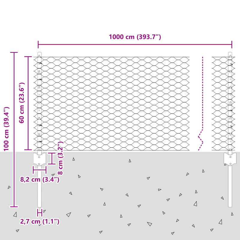 vidaXL Fence with Post Segment Outdoor Barrier Garden Terrace Divider Boundary, Grey, 60cm H x 1000cm W