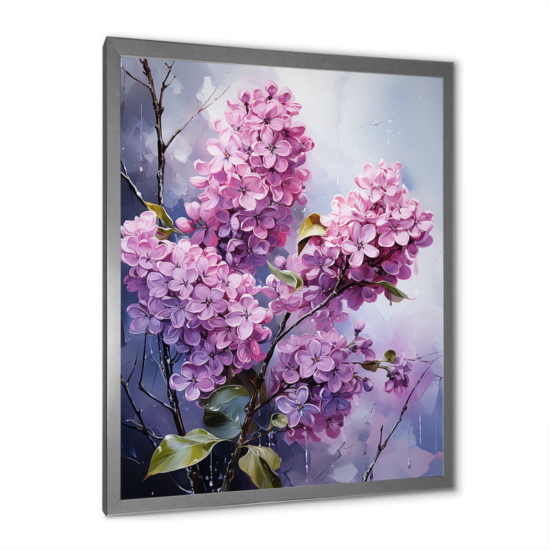 «Lilac Flowers in Full Glory II», reproduction sur toile, Cadre simple argenté, H 32 po x l 24 po x P 1 po