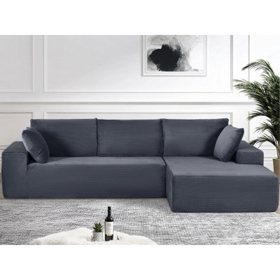 Canapé d'angle convertible gris foncé, en velours côtelé doux, confortable 4 places avec rembourrage en mousse haute densité, idéal pour le salon et la chambre. Aucun montage requis. Confort et détente à la maison.
