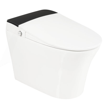 Toilette intelligente à siège chauffant, toilette monobloc, toilette sans réservoir à chasse d'eau automatique sans bidet, avec capteur de pied, veilleuse bleue, commande à bouton, chasse d'eau en cas de panne de courant, couvercle à fermeture en douceur, blanc