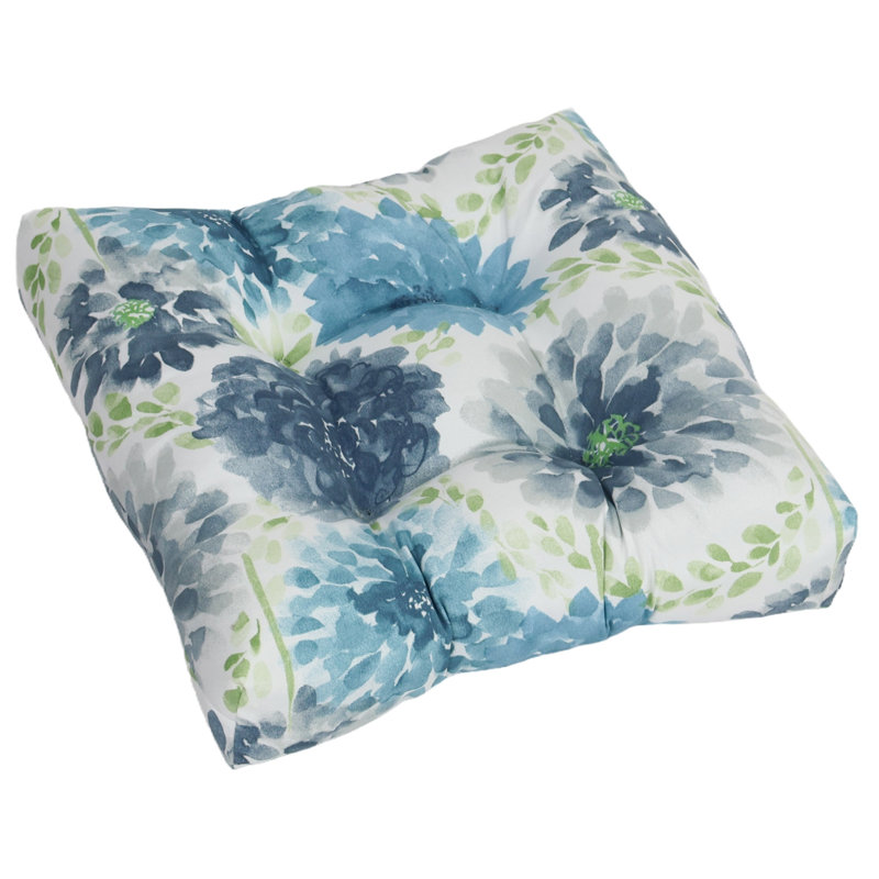 19-Inch Square Outdoor Tufted Dining Chair Cushions (Set Of 4), White/Blue/Gardenia Cool Floral