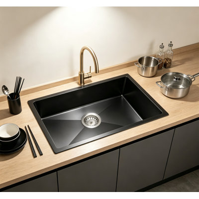 Évier de cuisine à cuve unique encastré sous plan, noir, 30 x 18 pouces, acier inoxydable