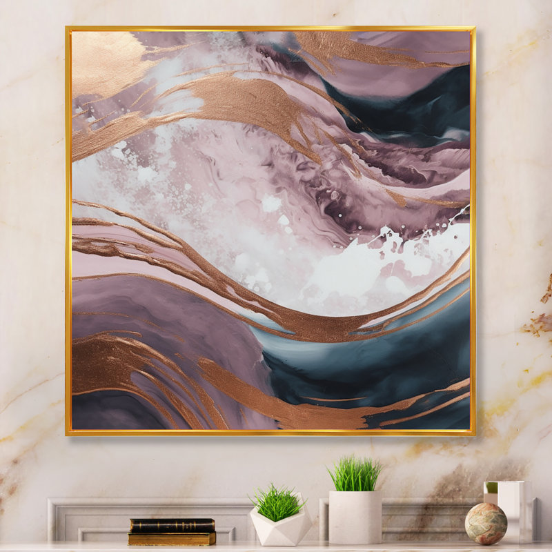 Décoration murale en marbre Ocean Waves Fluidité en marbre III, H 36 po x l 36 po x P 1,5 po, Toile avec cadre flottant or