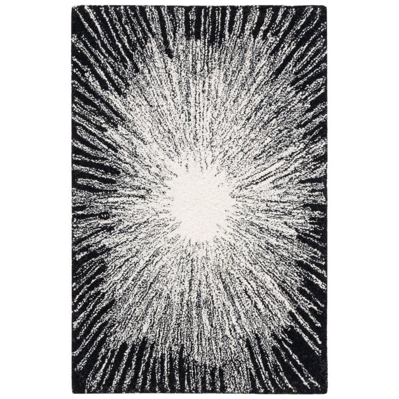 Tapis en laine / coton touffeté à la main Hammill en ivoire / noir, Rectangle 8 pi x 10 pi