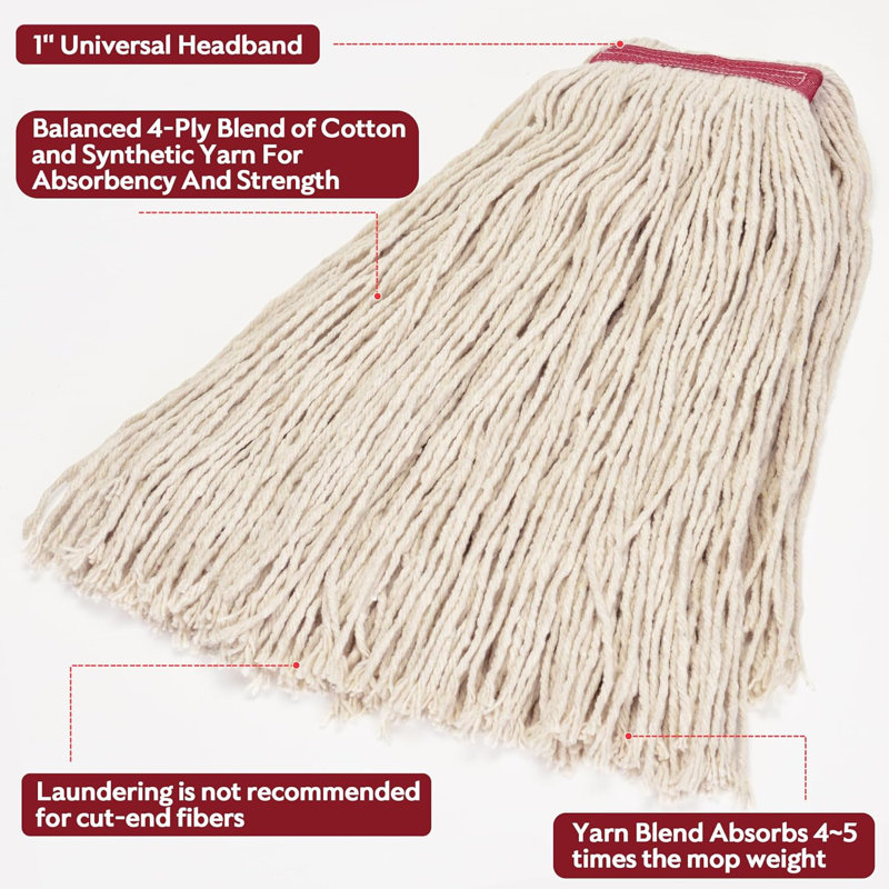 Moptimistics Headband Cotton Floor Mop | 16-ounce Capacity | Heavy Duty Looped End | Cotton Wet Mop For Floor Cleaning Office/school/stadium/lobby/restaurant | Multicolors