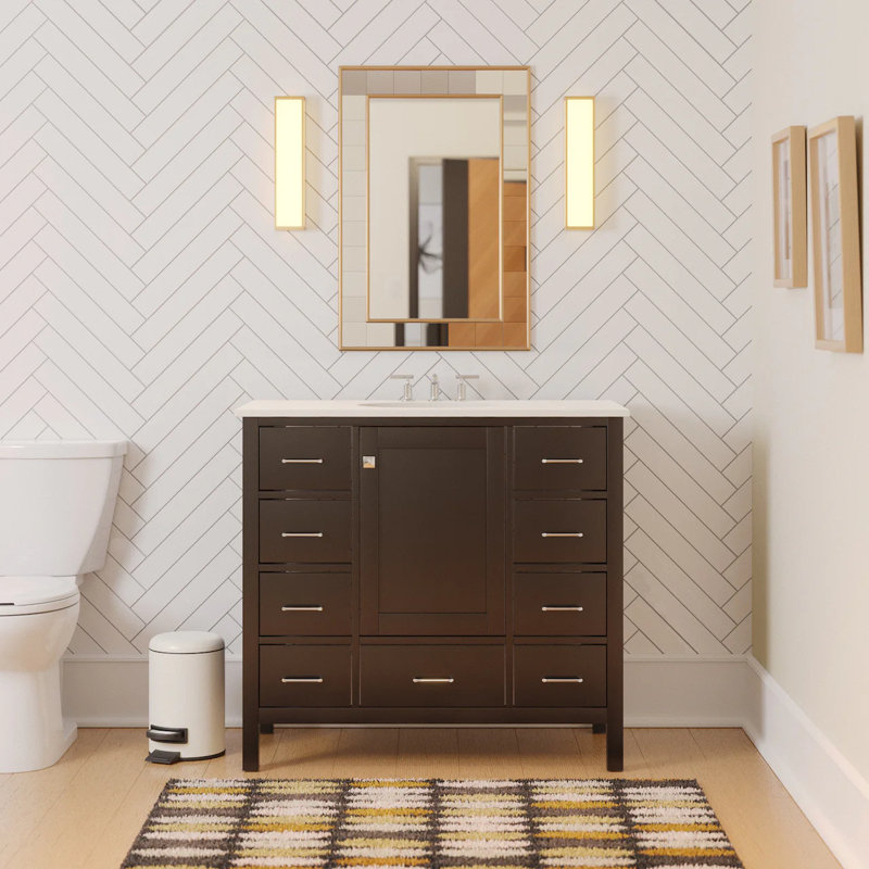 Claudett 42'' Single Bathroom Vanity with Top, Chocolate, Engineered White