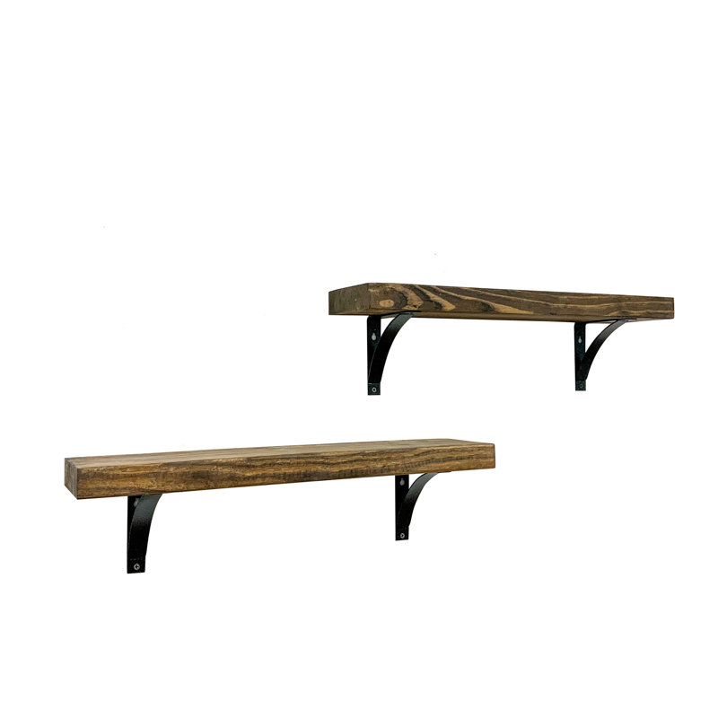 2 Piece Pine Accent Shelf, 7" H x 24" W x 5.5" D, Walnut