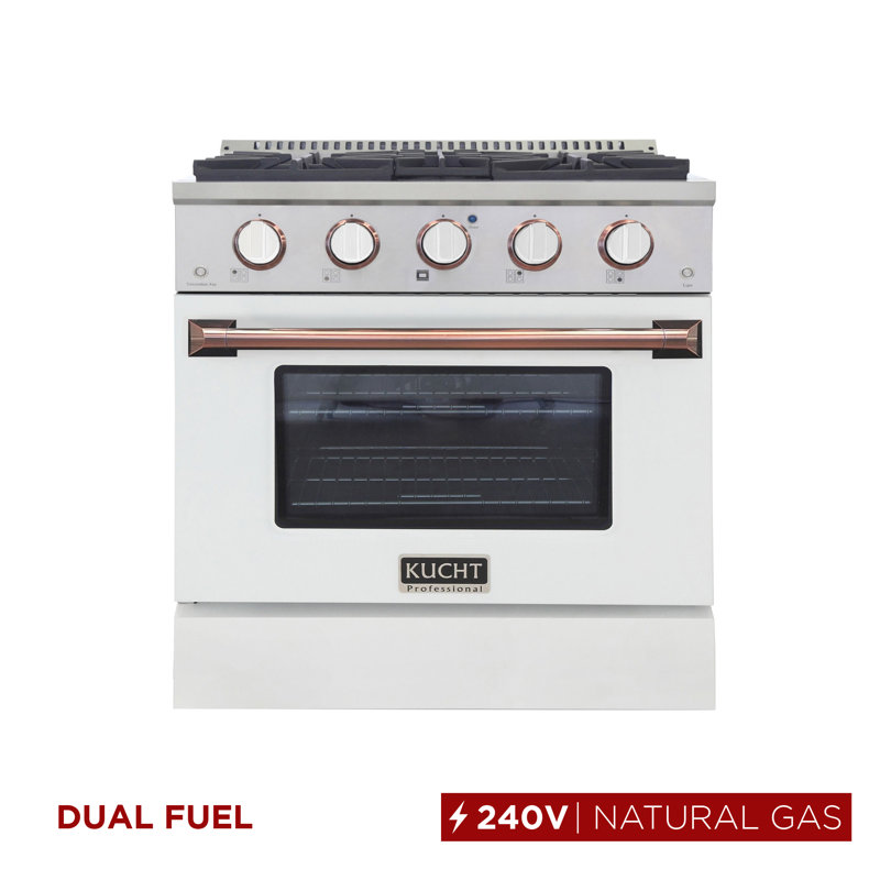 Kucht 30'' W Dual Fuel Free Standing Range, White/Rose Gold, Natural Gas