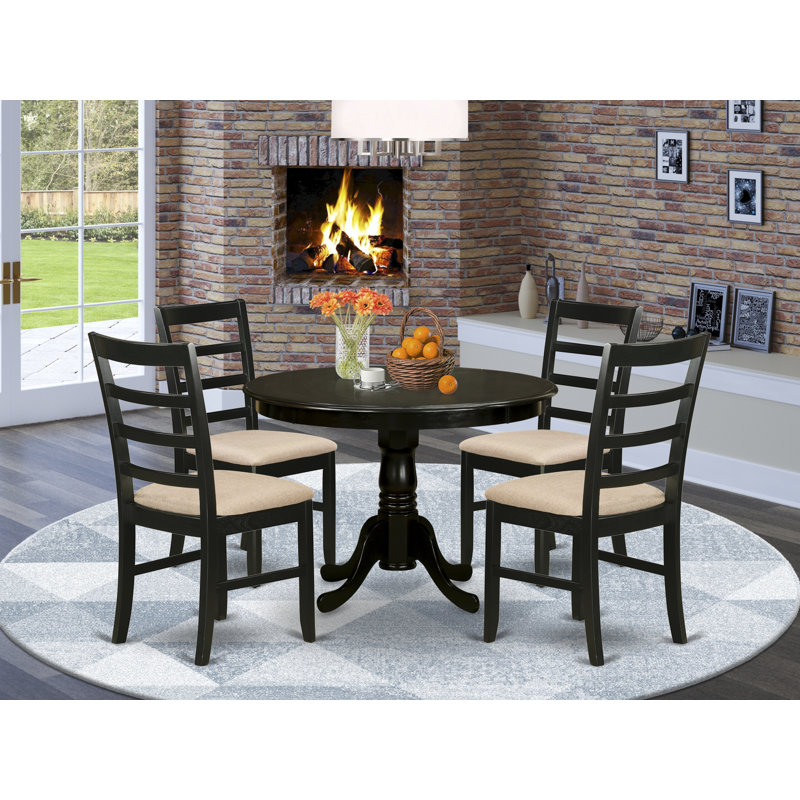 Ensemble repas 5 pièces pour 4 personnes comprenant une table ronde avec piédestal et 4 chaises, Cappuccino, Cappuccino