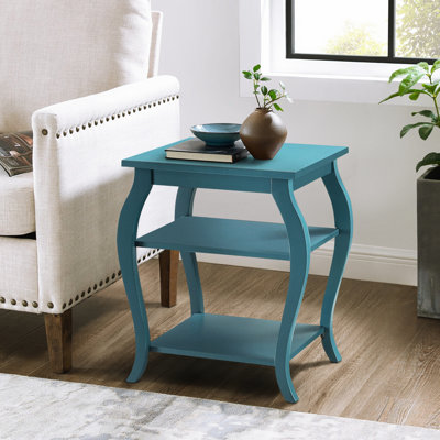 Bleu sarcelle, 2 tablettes, table d'appoint, pieds, beaucoup de rangement, décor, espace principal, tablettes ouvertes, objets décoratifs élégants, salon