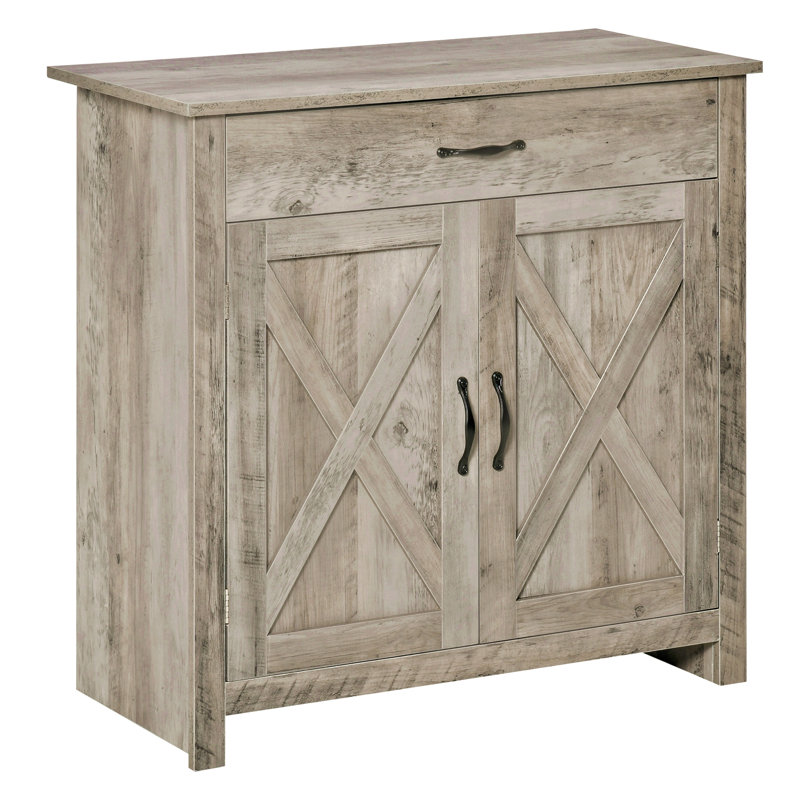 Farmhouse Sideboard Buffet Cabinet, Barn Door Style Kitchen Cabinet, 32" Accent Cabinet, White