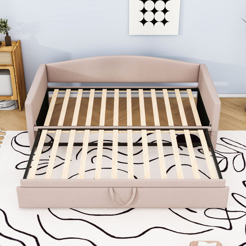 Twin Upholstered Daybed with Trundle, Pink