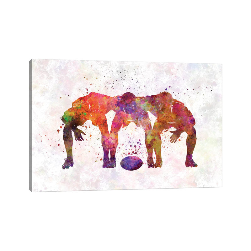Rugby Men Players In Watercolour V by Paul Rommer - Wrapped Canvas Painting, 66.04 cm H x 45.72 cm W