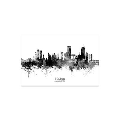 Nom de l'horizon de Boston, Massachusetts, impression en noir et blanc sur verre acrylique