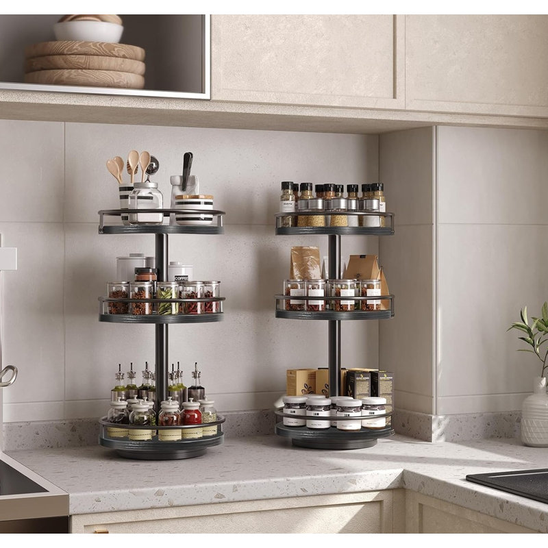 3-Tier Rotating Spice Storage Rack, Black