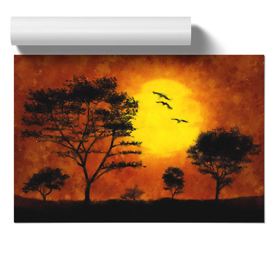 Birds and Trees at Sunset Painting - Frameless Print