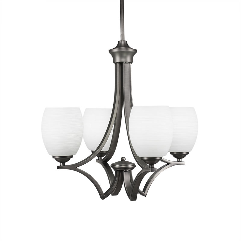 Zilo 4 Light Uplight Chandelier With 5" Linen Glass, White, Graphite