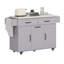Îlot de cuisine avec armoire de rangement pour poubelle, chariot de cuisine avec abattant, support à épices, porte-serviettes et tiroir, îlot de cuisine sur roulettes avec tablette réglable, gris-1371291747