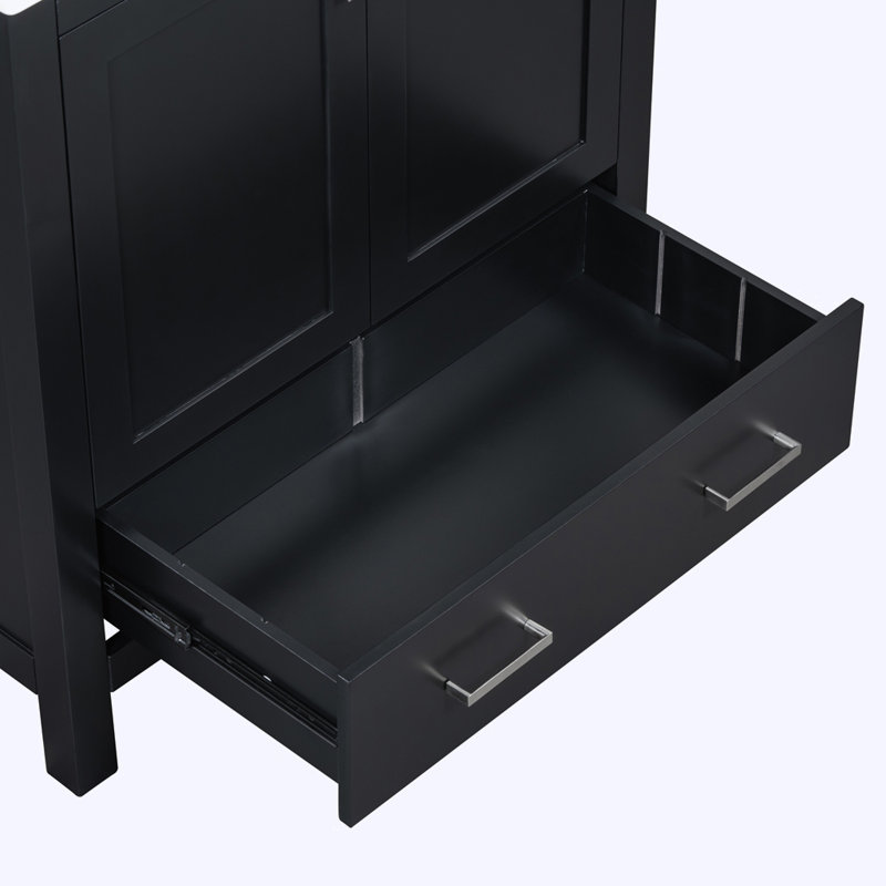 Meuble-lavabo avec lavabo simple, 2 portes et un tiroir, Noir, noir, noir, noir
