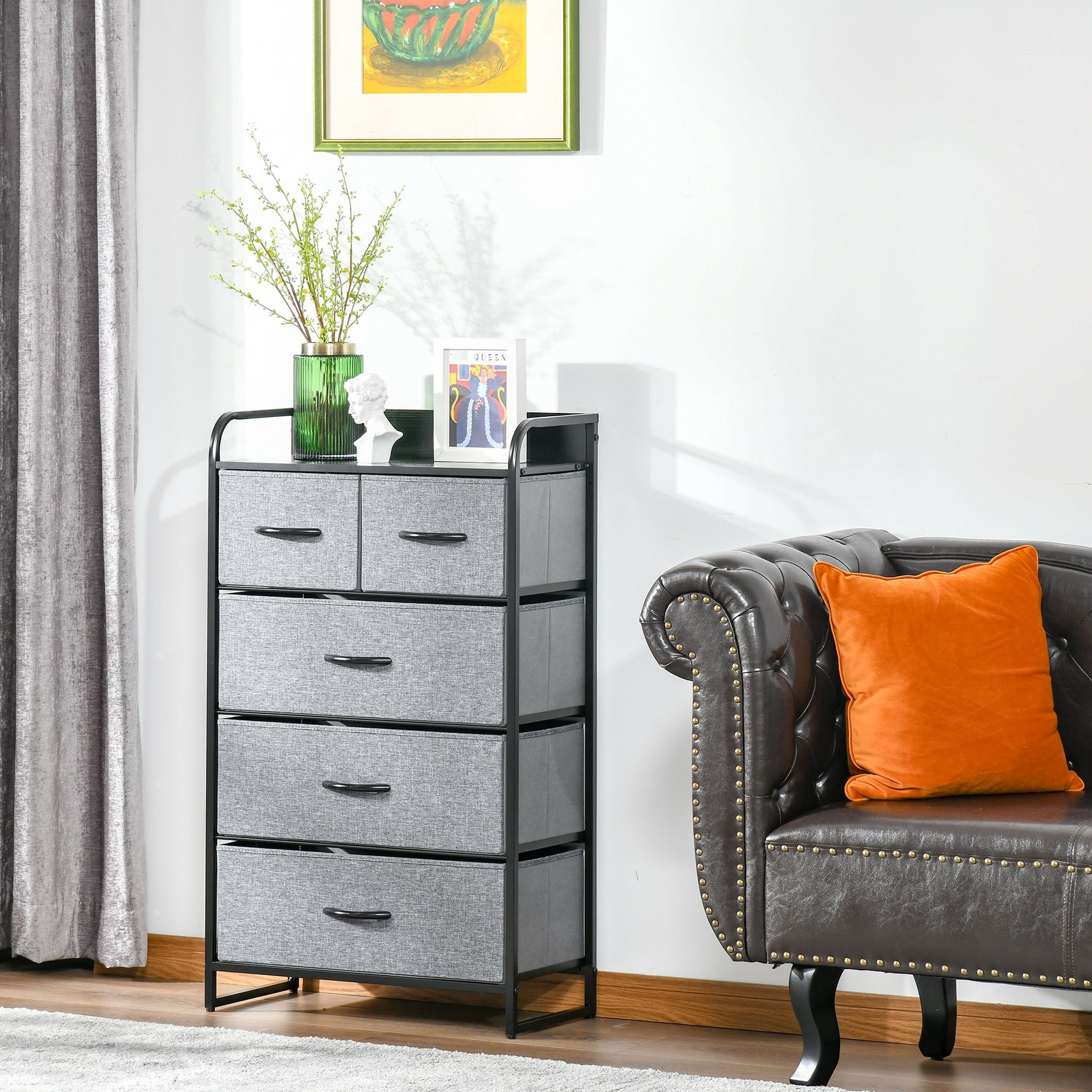 Latitude Run® Gray 5 Bedroom Storage Dresser - Fabric Chest, Steel ...