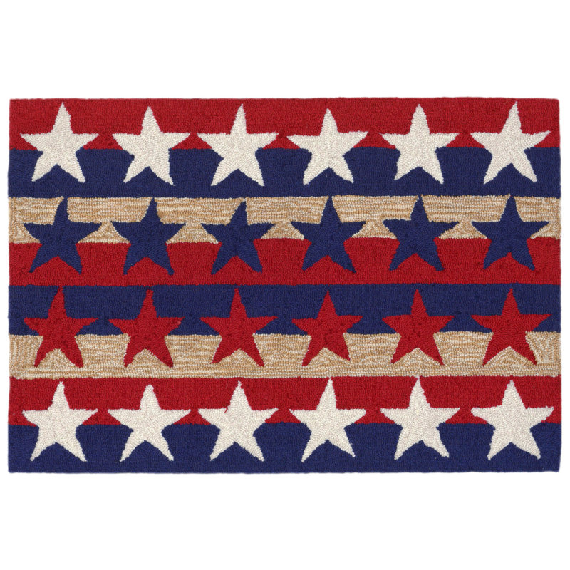 Red and Blue Stars & Stripes Synthetic Rectangular Rug