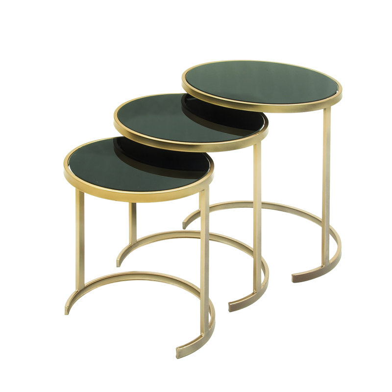 Oakengates Glass Sled Nesting Tables, Black / Gold
