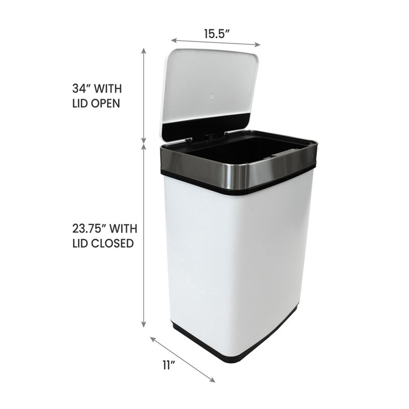 Aluminum Motion Sensor Kitchen Trash Can - 13.2 Gallons, White/Silver