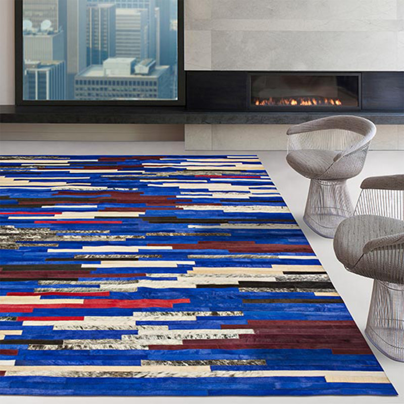 Tapis bleu / rouge / ivoire fait à la main, 5 x 8