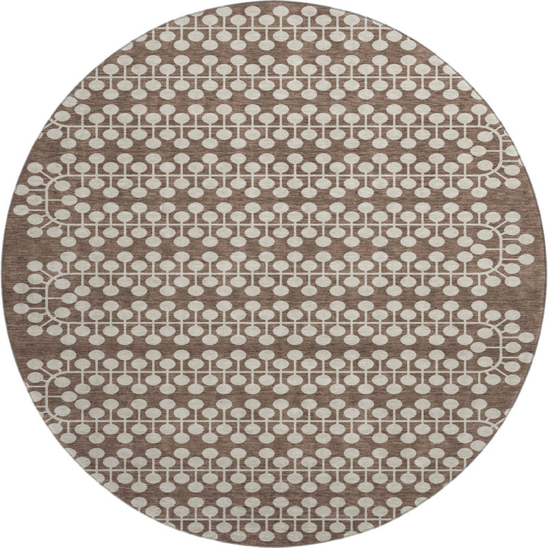 Premium Machine Washable Mayfield AMF2247 Geometric Rug, 8' Round, Brown