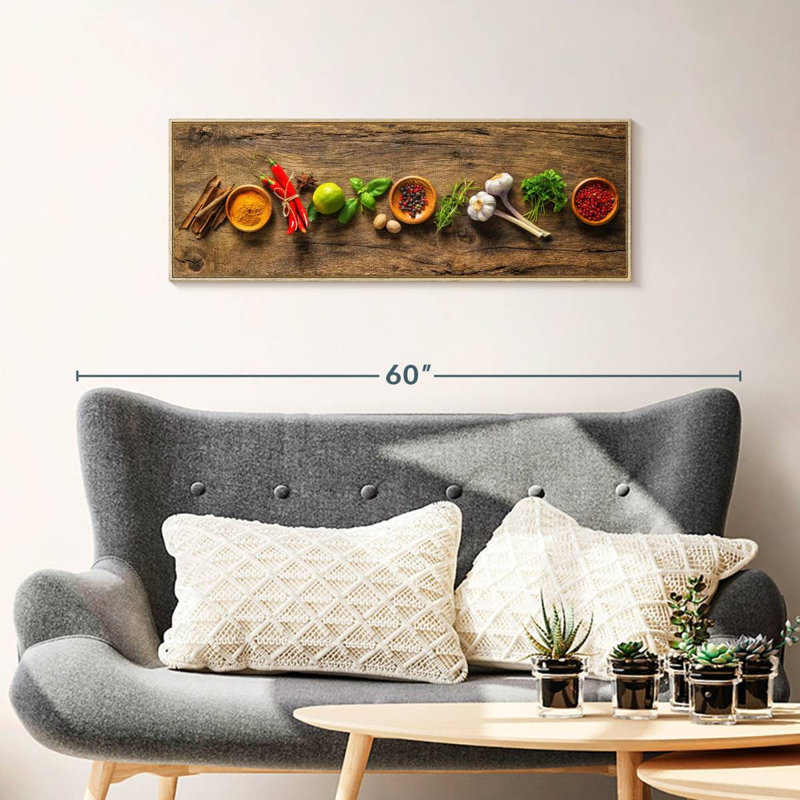 Épices et herbes savoureuses, Cadre flottant en bois naturel, 37" X 13"