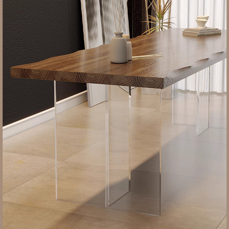 All solid wood acrylic floating dining table set, 29.5"H x 70.8"L x 31.4"W