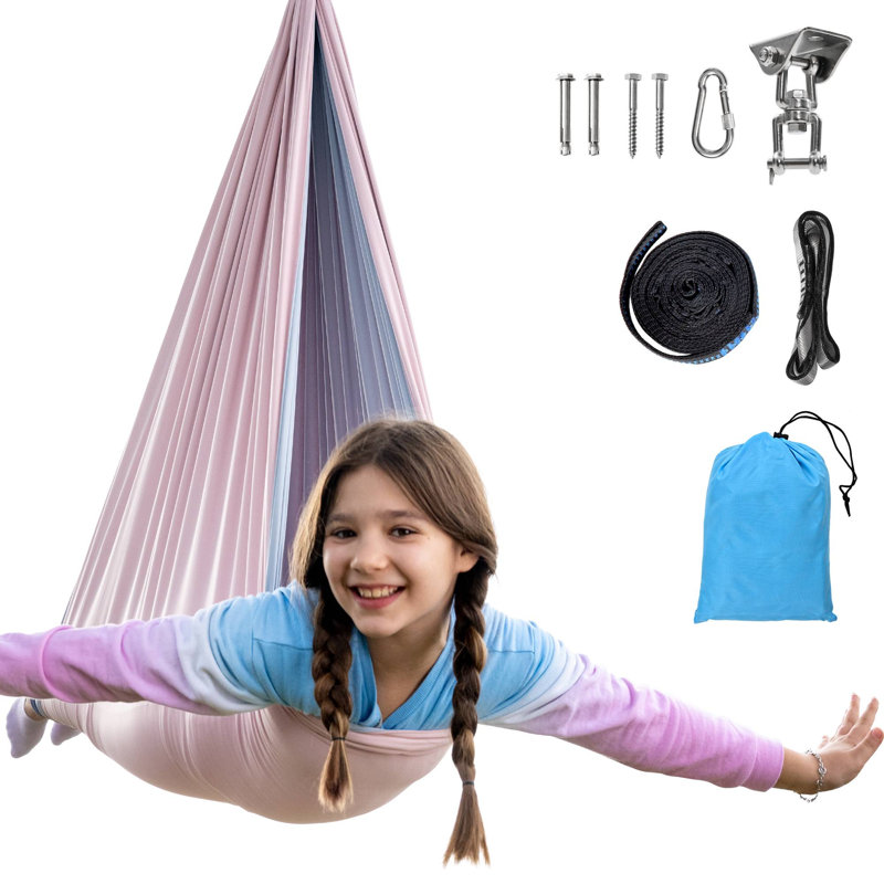 Balançoire thérapeutique à double couche avec support pivotant à 360 degrés, balançoire relaxante pour enfants et adultes autistes, TDAH, traitement sensoriel, rose et gris