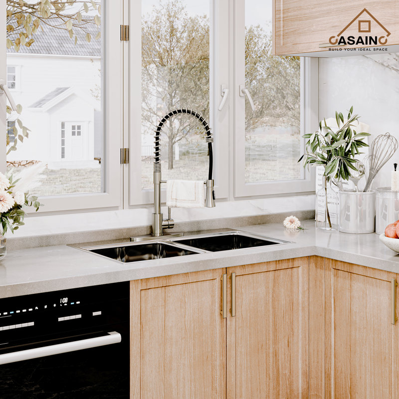 Spring Standard Kitchen Faucet with Dual-Function Spray Head and Deck Plate, Brushed Nickel