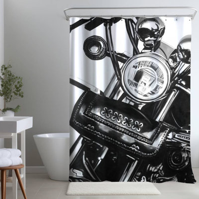 Motorcycle Transportation Gray – Polyester Shower Curtain, Dye Sublimation Print, 71" W × 74" L