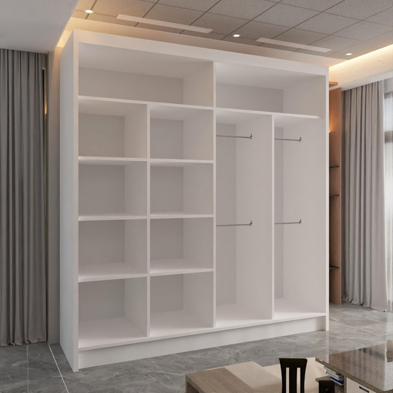 Chorley Sliding Mirror Door Wardrobe – Modern Freestanding Bedroom Storage in 2 Sizes and 5 Colour Options, White/Black