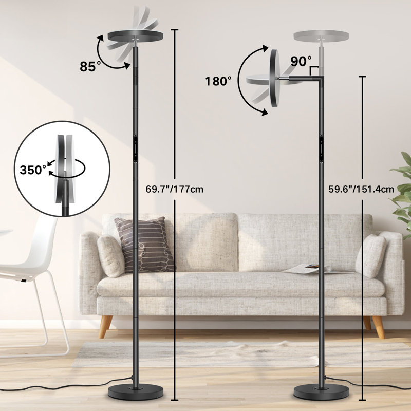 Jernell 68" LED Torchiere Floor Lamp with Touch Control and Remote, Matte Black