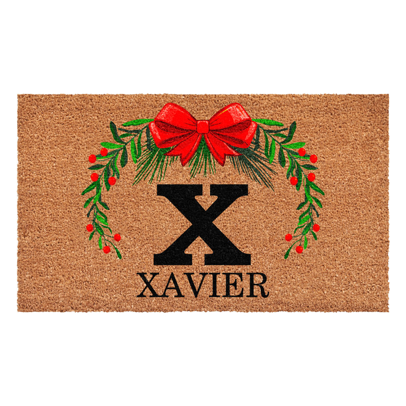 Paillasson couronne de Noël personnalisé, lettre X, L 17 po x L 29 po