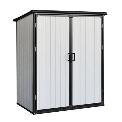 Armoire de rangement extérieure en résine imperméable 5X3ft avec portes verrouillables pour vélos et meubles de patio
