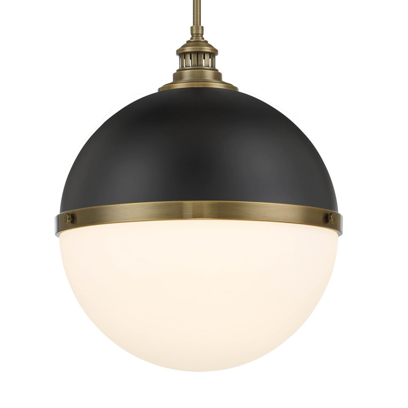 Blosser Metal Globe Single Pendant with Glass Shade, Coal/Oxidized Aged Brass, 17.38" Width