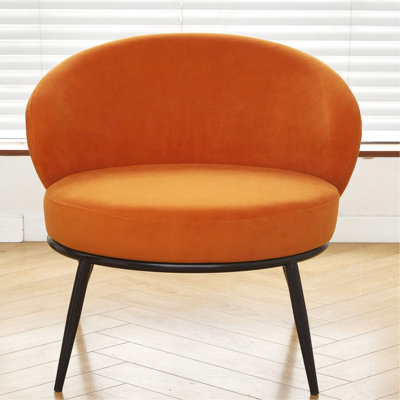 Round Velvet Accent Chair, Mid-Century Modern Upholstered Armchair with Metal Legs, Comfy Barrel Side Chair for Living Room Bedroom