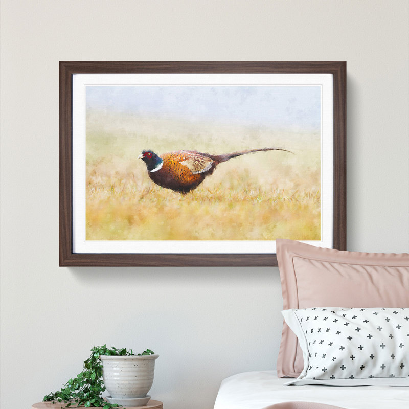 A Pheasant Bird - 1 Piece Picture Frame Rectangle Painting, 24cm H x 33cm W x 2cm D, Walnut