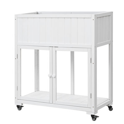 Darian Mini Fir Wood Planter with Wheels & Doors